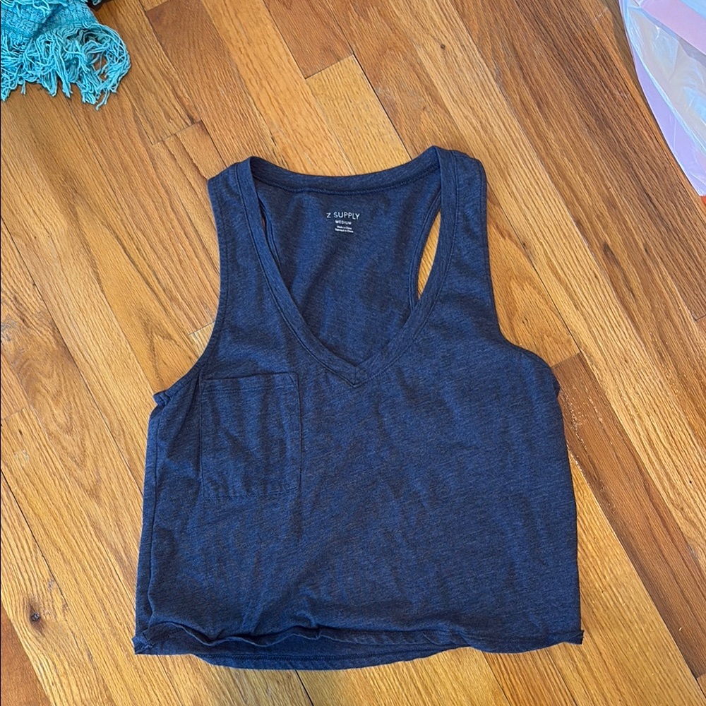 Z Supply Blue Crop Tank Top Relaxed Fit